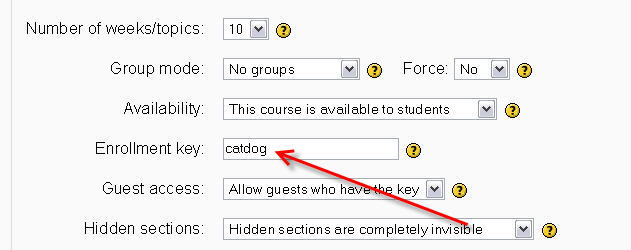 You set your enrollment key when specifying the settings of your course. It is part of the course setup.